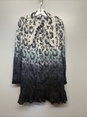 NWT Manoush Floral Ombre Lace Trim Collar Button Boho Prairie Midi Dress